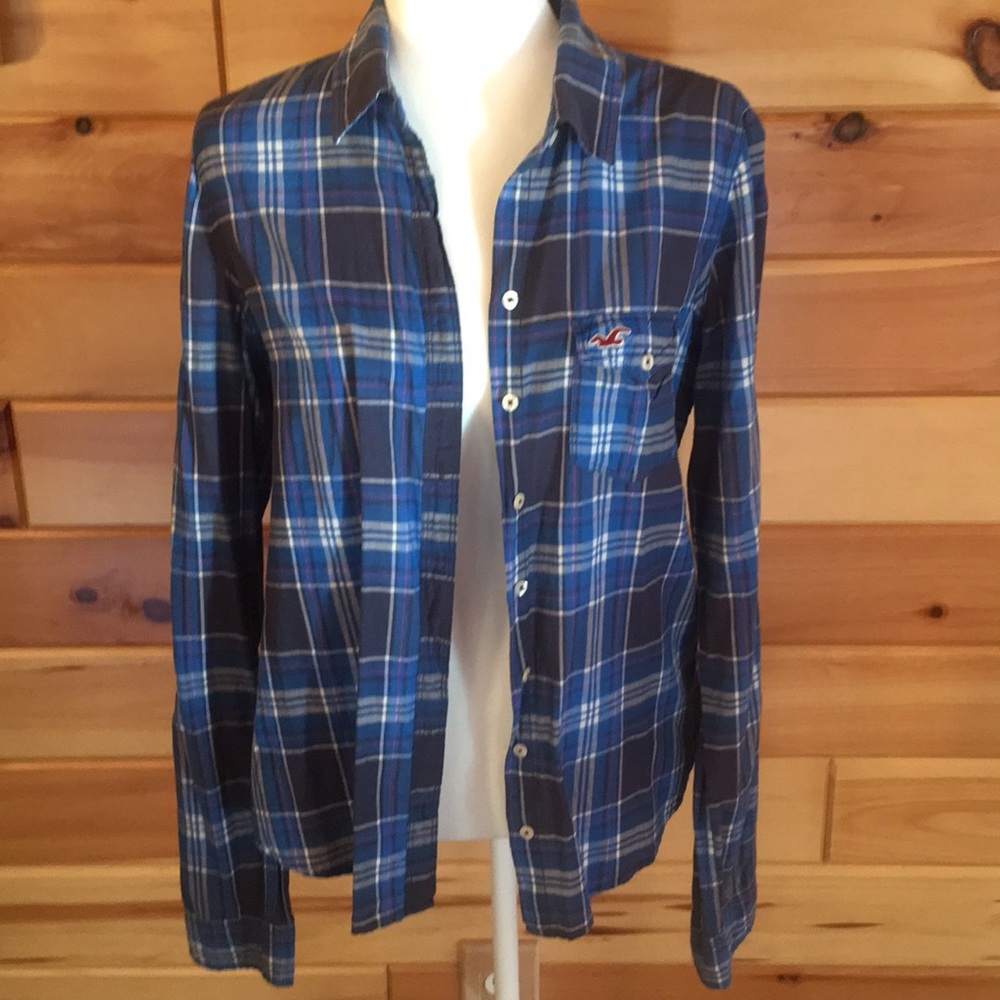 Hollister plaid thin cotton button down blouse